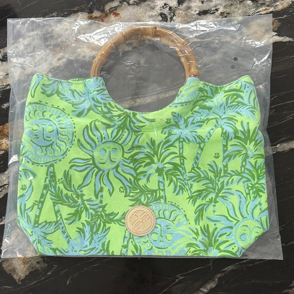 Tropical Sun and Palm Tote Bag with Bamboo Handles